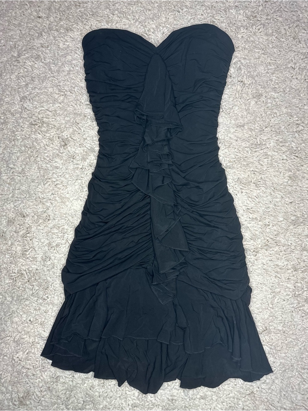 BCBGMaxAzria Black Strapless Ruffled Cocktail Dress